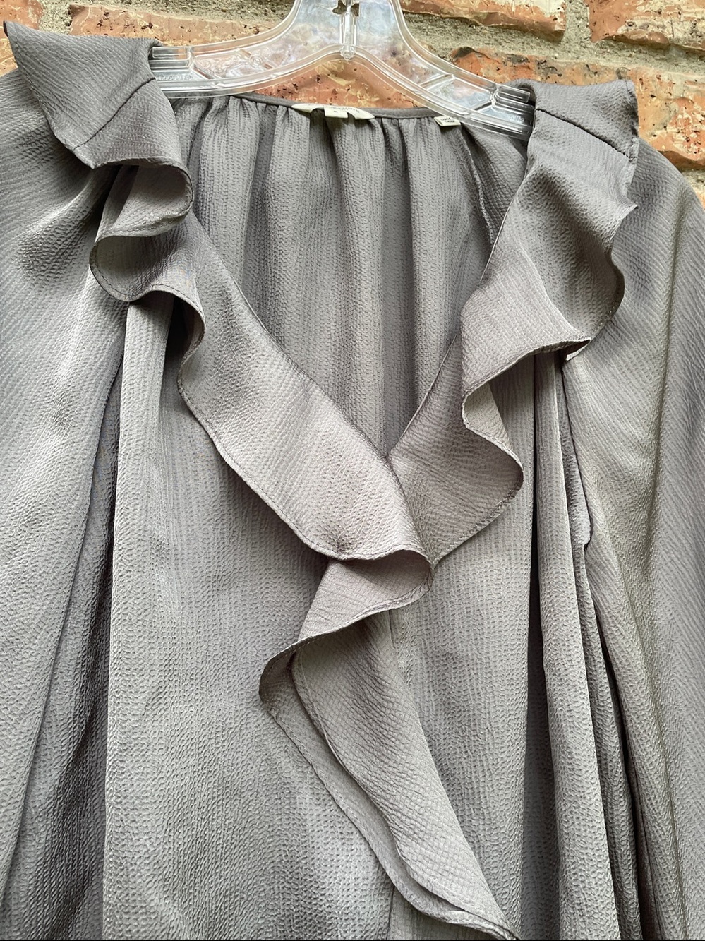 Max Studio Gray Ruffle Front Long Sleeve Blouse - Picture 4 of 6